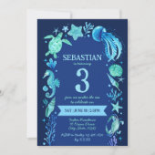 Invitation Sous la mer Aquarelle Océan Animaux Marine Bleu (Devant)