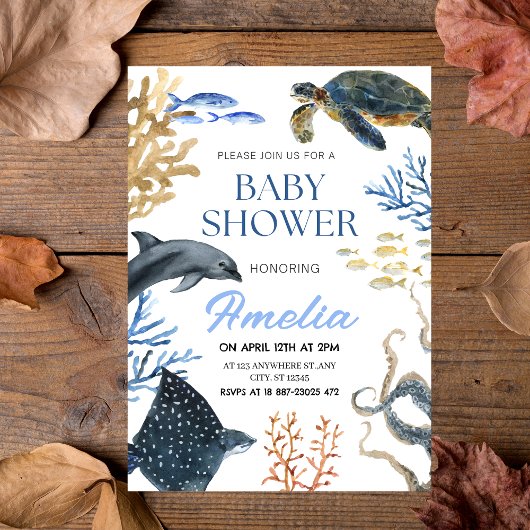 Invitation "Sous la mer" Aquarelle Océan Baby shower de vie