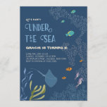 Invitation Sous la mer Aquatic Ocean Kid Birthday Card<br><div class="desc">Cette invitation à l'anniversaire présente un thème océanique avec des gribouillis de poissons,  des raies,  des hippocampes,  des récifs coralliens,  des algues. Ce thème convient aussi bien aux garçons qu'aux filles.</div>