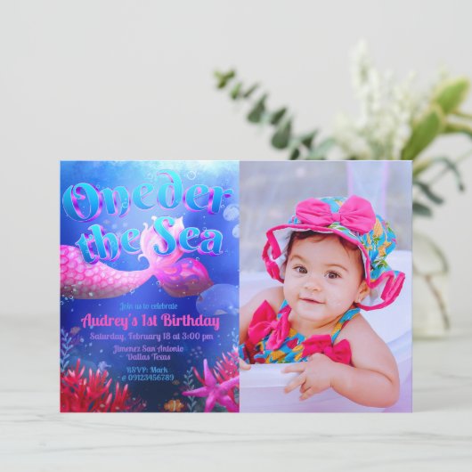 Invitation Sous la mer avec paysage photo (Debout devant)