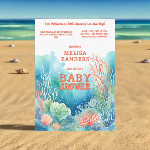 Invitation Sous la mer Baby Girl Cute Aquarelle Coral