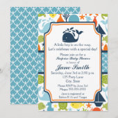 Invitation Sous la mer, Baby shower d'animaux marins (Devant / Derrière)