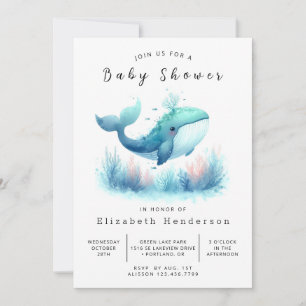 Invitation Sous la mer Baby shower de baleines imprimable
