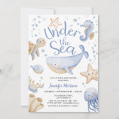 Invitation Sous La Mer ! Baby shower garçon bleu mou (Devant)
