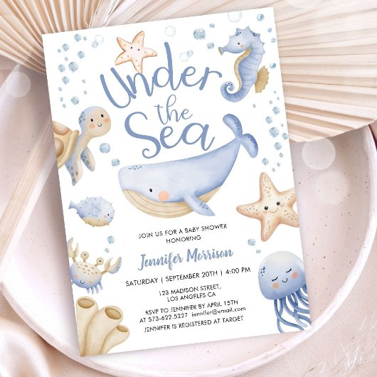 Invitation Sous La Mer ! Baby shower garçon bleu mou