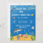 Invitation Sous la mer baleine requin requin poisson 3e anniv (Devant)