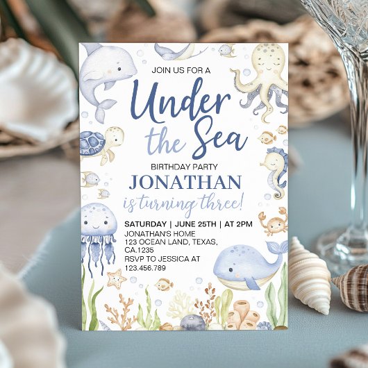 Invitation Sous la mer Bleu Océan Anniversaire de enfant d'an