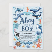 Invitation Sous la Mer Bleue Ahoy C'est un Baby shower de gar (Devant)