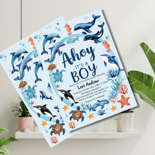 Invitation Sous la Mer Bleue Ahoy C'est un Baby shower de gar
