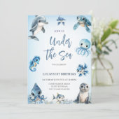 Invitation Sous la mer Blue Boy Anniversaire (Debout devant)