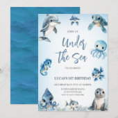 Invitation Sous la mer Blue Boy Anniversaire (Devant / Derrière)