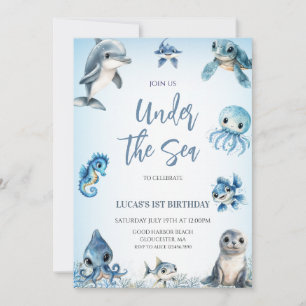 Invitation Sous la mer Blue Boy Anniversaire