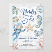 Invitation Sous La Mer ! Boy Cute Ocean 3ème fête d'anniversa (Devant)