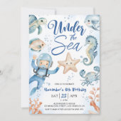 Invitation Sous La Mer ! Boy Cute Ocean 6e fête d'anniversair (Devant)