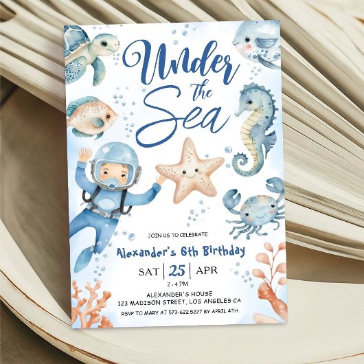 Invitation Sous La Mer ! Boy Cute Ocean 6e fête d'anniversair