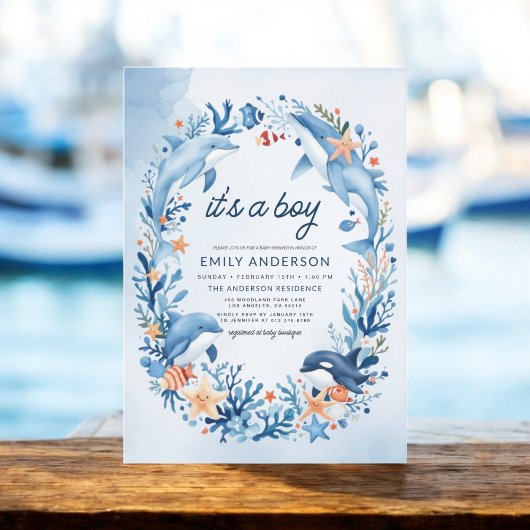 Invitation Sous la mer C'est un Baby shower bleu garçon