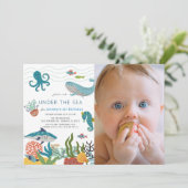 Invitation Sous la mer Créatures 1er anniversaire Photo (Debout devant)