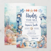 Invitation Sous la mer Créatures Baby shower de vie océanique (Devant / Derrière)