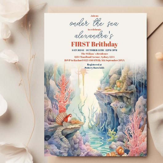 Invitation Sous la mer Créatures Marine Vie 1er anniversaire