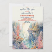 Invitation Sous la mer Créatures Marine Vie 1er anniversaire (Devant)