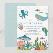 Invitation Sous la mer Créatures Marine Vie Anniversaire (Devant / Derrière)