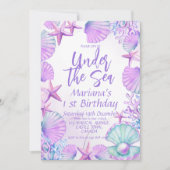 Invitation Sous la Mer Cute Fille 1er Anniversaire (Devant)