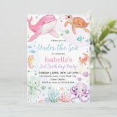 Invitation Sous la mer Cute Ocean Animals Anniversaire (Debout devant)