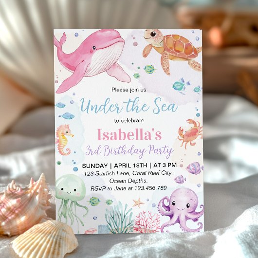 Invitation Sous la mer Cute Ocean Animals Anniversaire