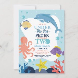Invitation Sous la mer DEUX Océan Dolphin Octopus 2e