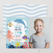 Invitation Sous la mer DEUX Océan Dolphin Octopus 2e Photo (Devant / Derrière)