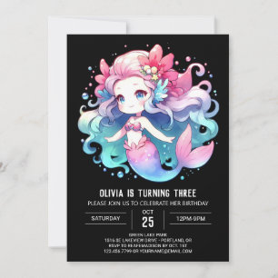 Invitation Sous la mer Elégante Sirène Anniversaire