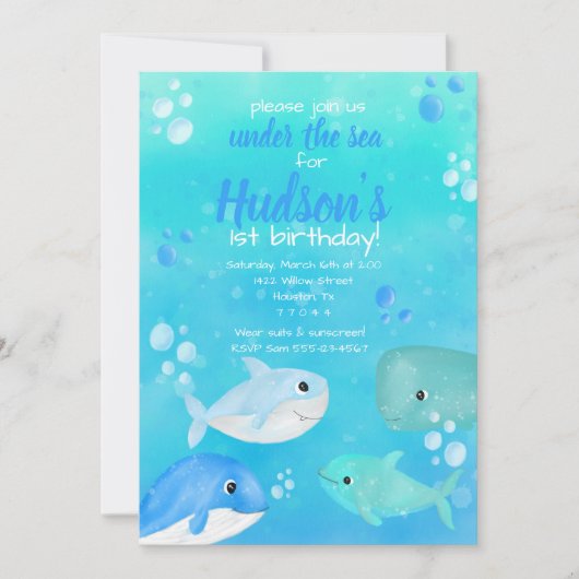 Invitation Sous la mer fête d'anniversaire animaux de mer (Devant)