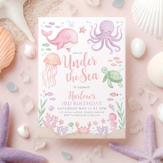 Invitation Sous la mer fille anniversaire