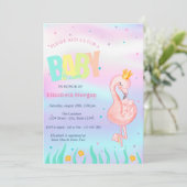 Invitation Sous la mer, Flamant rose Baby shower holographiqu (Debout devant)
