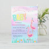 Invitation Sous la mer, Flamants roses Baby shower holographi (Debout devant)