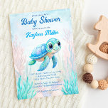 Invitation Sous la mer jolie tortue aqua bleu baby shower<br><div class="desc">Sous la mer mignonne tortue de mer aqua bleu baby shower invitation éditable modèle instantané téléchargement numérique,  sip et mer bébé garçon bébé invitation</div>