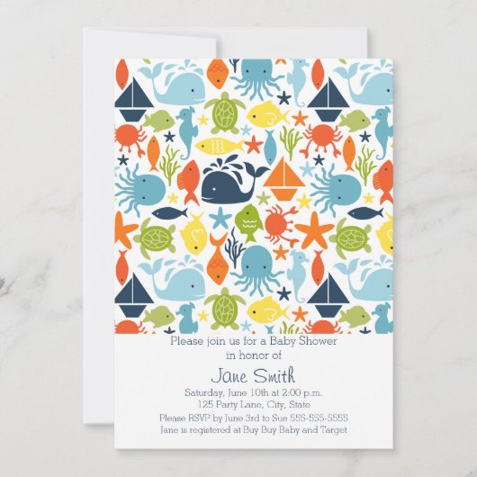 Invitation Sous la mer, le Baby shower Ocean Creatures (Devant)
