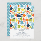 Invitation Sous la mer, le Baby shower Ocean Creatures (Devant / Derrière)