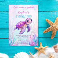 Sous la mer mignonne tortue rose violet anniversai
