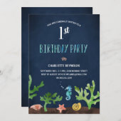 Invitation Sous la mer | Nautique 1er anniversaire (Devant / Derrière)