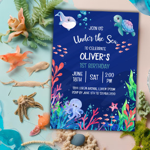 Invitation Sous la mer Océan 1er bébé garçon Anniversaire