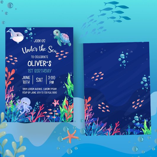 Invitation Sous la mer Océan 1er bébé garçon Anniversaire