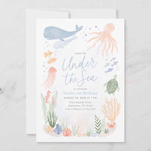 Invitation Sous la mer Océan Animaux Anniversaire (Devant)