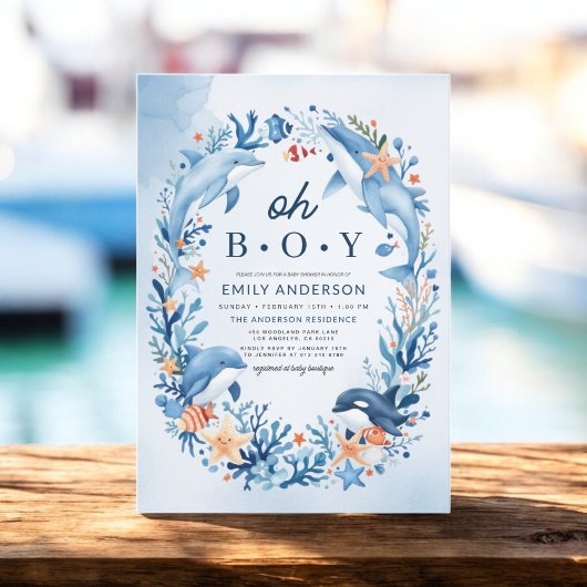 Invitation Sous la mer Oh Boy Baby shower bleu