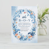 Invitation Sous la mer Oh Boy Baby shower bleu (Debout devant)
