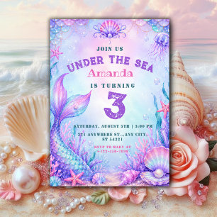 Invitation Sous la mer Pastel Sirène 3ème anniversaire fill