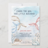Invitation Sous la mer Petite Sirène aquarelle Anniversaire (Devant)
