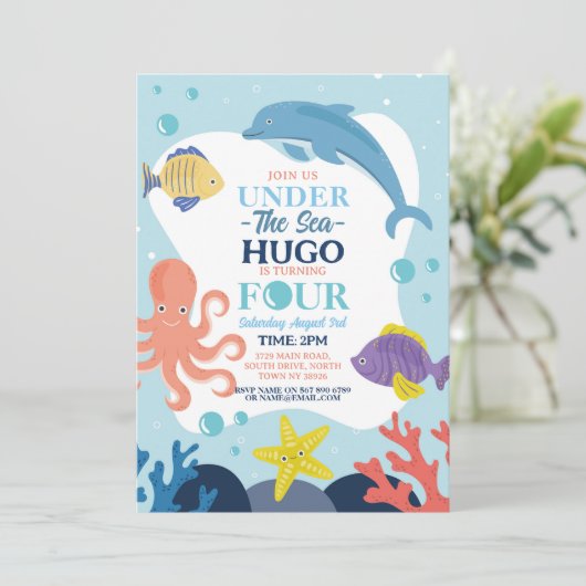 Invitation Sous la mer Quatre Océan Dolphin Octopus 4e (Debout devant)