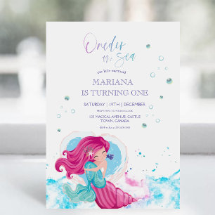 Invitation Sous la mer rose sirène Ocean Girly 1er