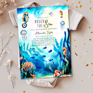 Invitation Sous la mer Seahorse Jellyfish mignonne Baby showe